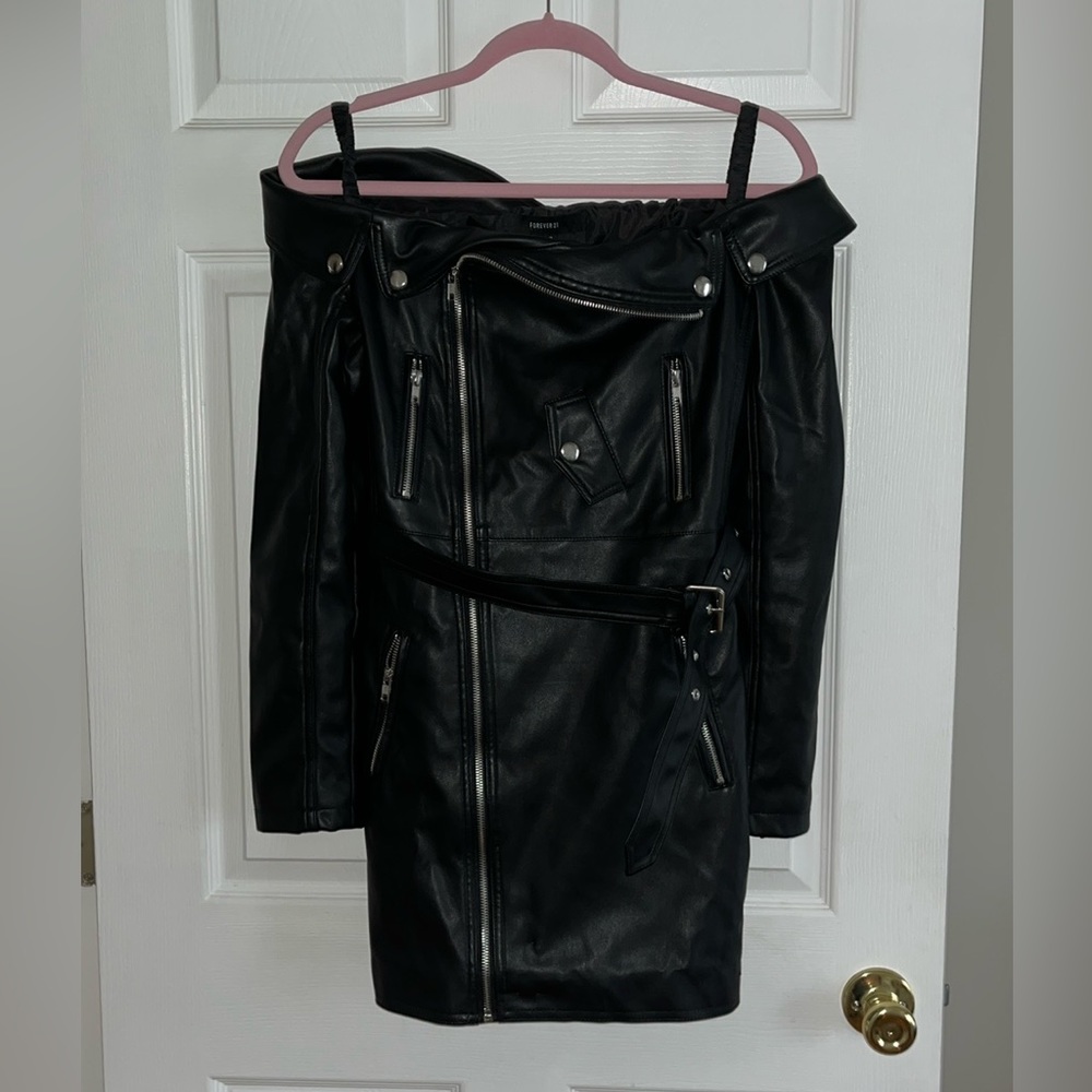 Faux Leather Moto Dress